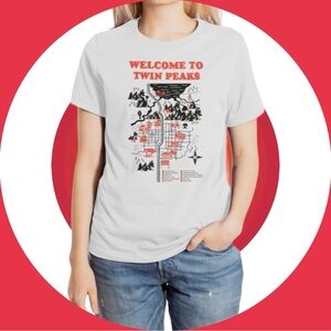 THREADLESS Gray/Red/Black “Welcome To Twin Peaks” Graphic Girly Tee, Size L.